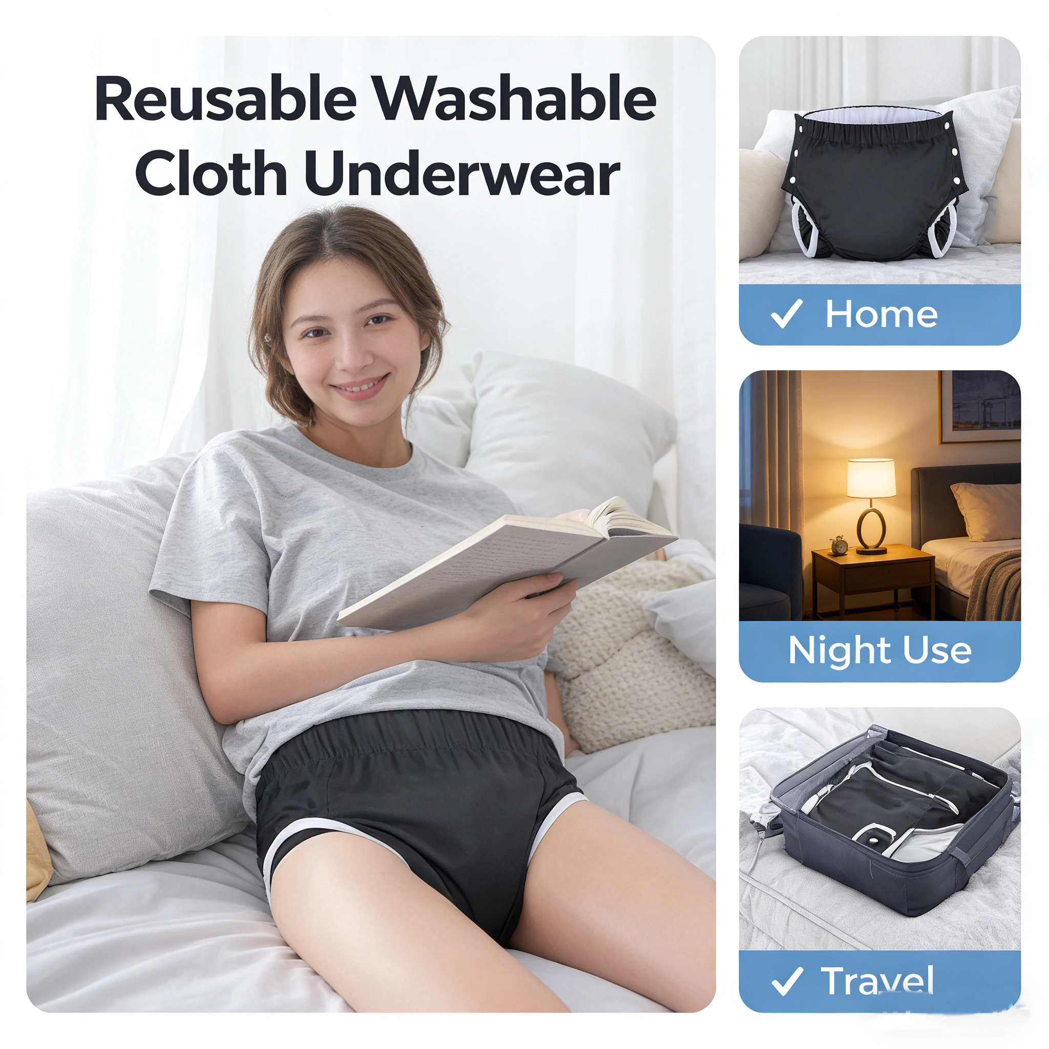 BIAI Reusable Adult Cloth Diapers Waterproof Leak-Proof & Super Absorbent Breathable for Incontinence Adult (Unisex Washable）