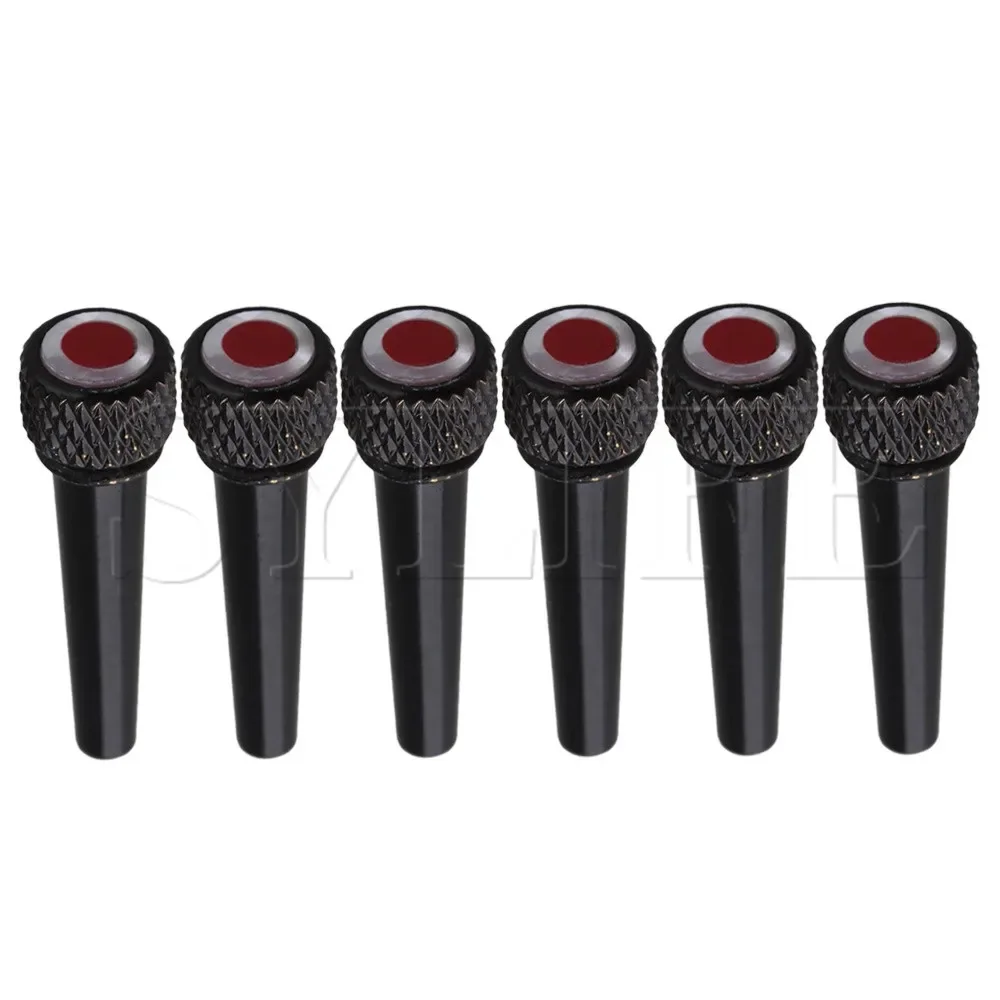 ‌6-Pack Metal Shell Guitar Bridge Pins - Ruby Dot Black End Pins for Folk/Acoustic Guitar (3.5mm)