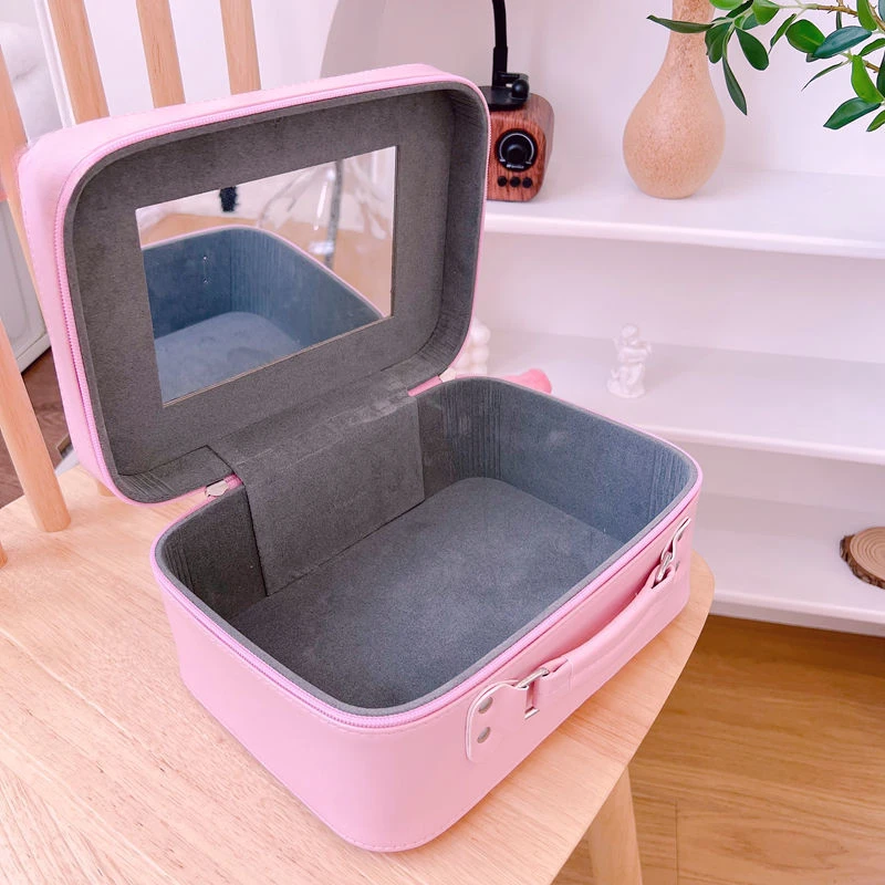 Kirby-Bolsa de cosméticos Kawaii para mujer, bolsa de maquillaje de Pu resistente al agua de gran capacidad con espejo, organizador de cosméticos portátil bonito para regalo