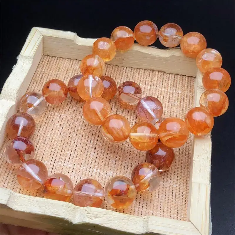 

14MM Natural Red Fire Quartz Hematoid Bracelet For Women Fashion Summer Dopamine Charm Jewelry Accessories 1PCS