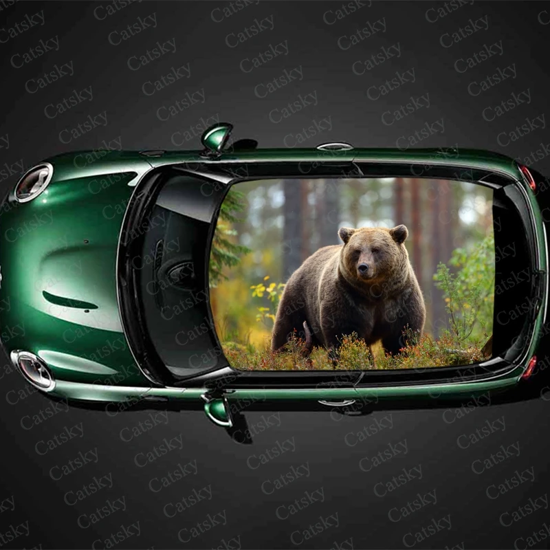 Walking Brown Bear Car Roof Sticker Wrap Racing SUV Auto Accessories Packaging Painted PVC Car Hood Graphic Decal Decoration