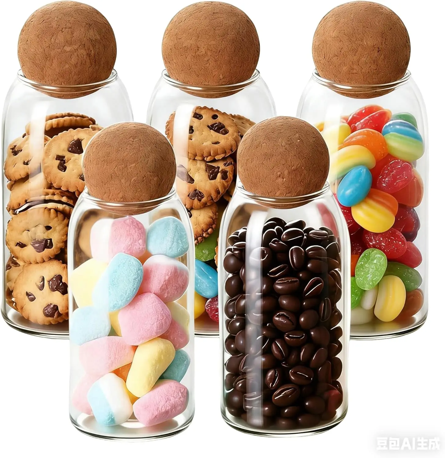 

5 Pack 35oz/1000ML Glass Storage Jars with Cork Lids, Airtight Clear Glass Canisters for Kitchen, Food Storage Containers