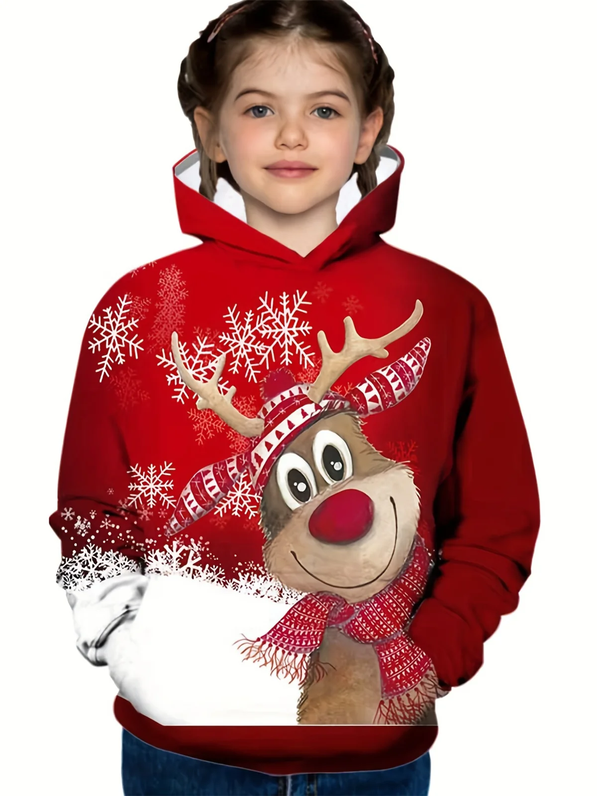 Girl Clothes Funny 3D Print Christmas Elk Hooded Sweatshirt Kids Clothes Boys Fashion Hooded Top Casual Pockets Children Clothes