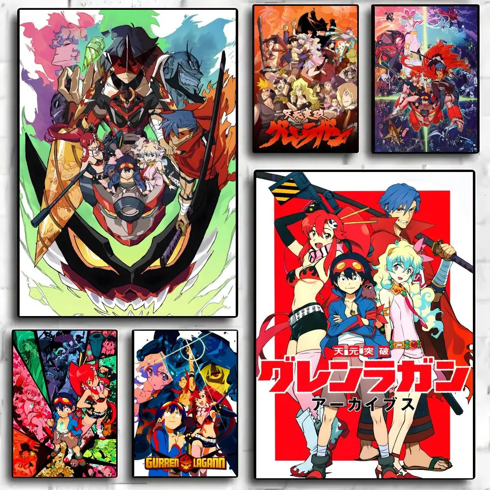 Gurren Lagann Anime Mecha Adventure Poster Living Room Bedroom Party Bar Decor Moisture-proof Art Wall Painting