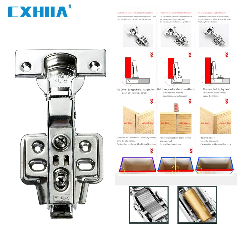 CXHIIA 304 Stainless Steel Hinge Furniture Hardware Soft Close for Cabinets and Cupboard Furniture Fittings Damper Buffer Hinges