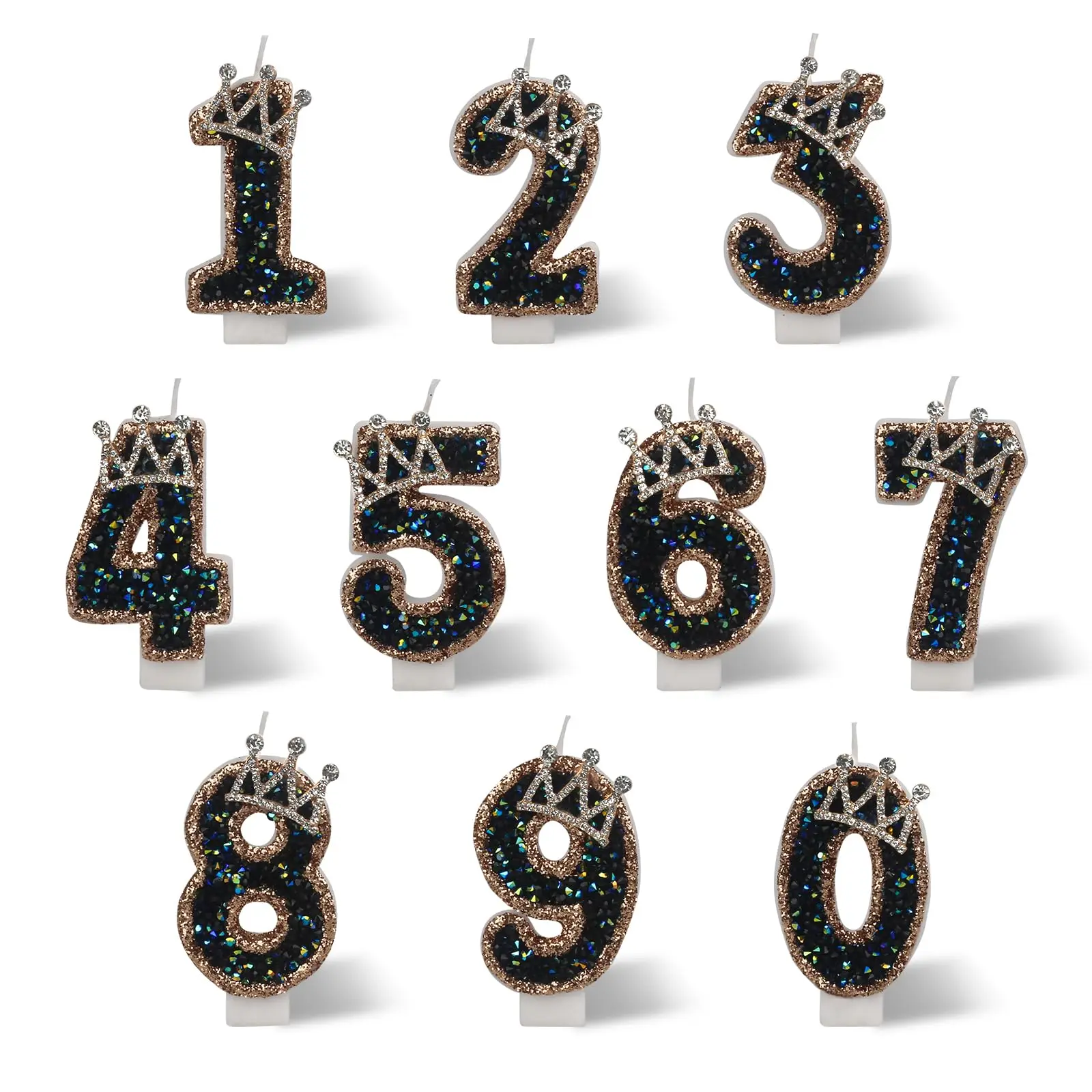 Schwarze Prinzessinnenkrone Geburtstagskerzen für Kuchen, Geburtstagsnummer 0-9 Kerzen, glitzernde Pailletten Kerze Kuchenaufsatz Pailletten für Party