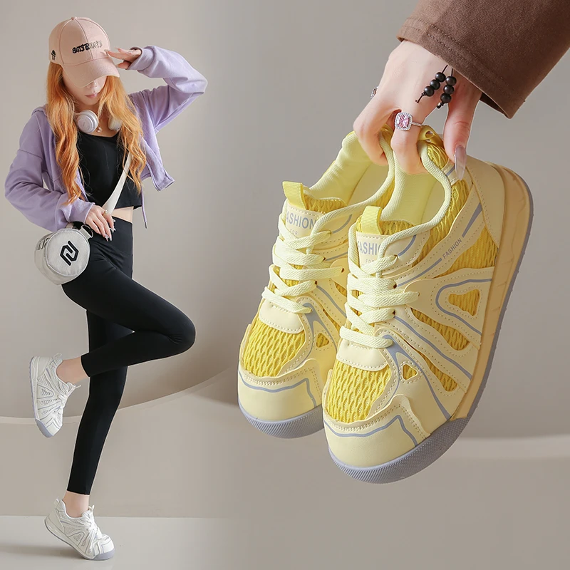 

Новинка 2023 года, летняя женская обувь, трендовые дышащие туфли для досок, оригинальные универсальные удобные повседневные спортивные туфли на толстой подошве