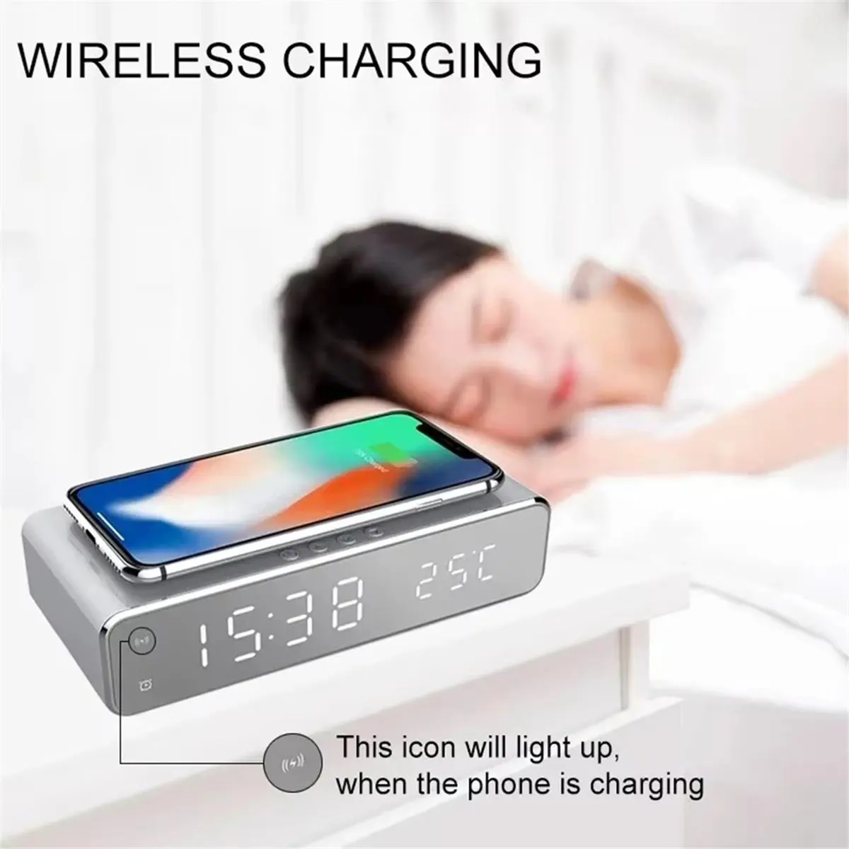 Wireless Charger Time Alarm Clock LED Digital Thermometer Earphone Phone Chargers Fast Charging Dock Station