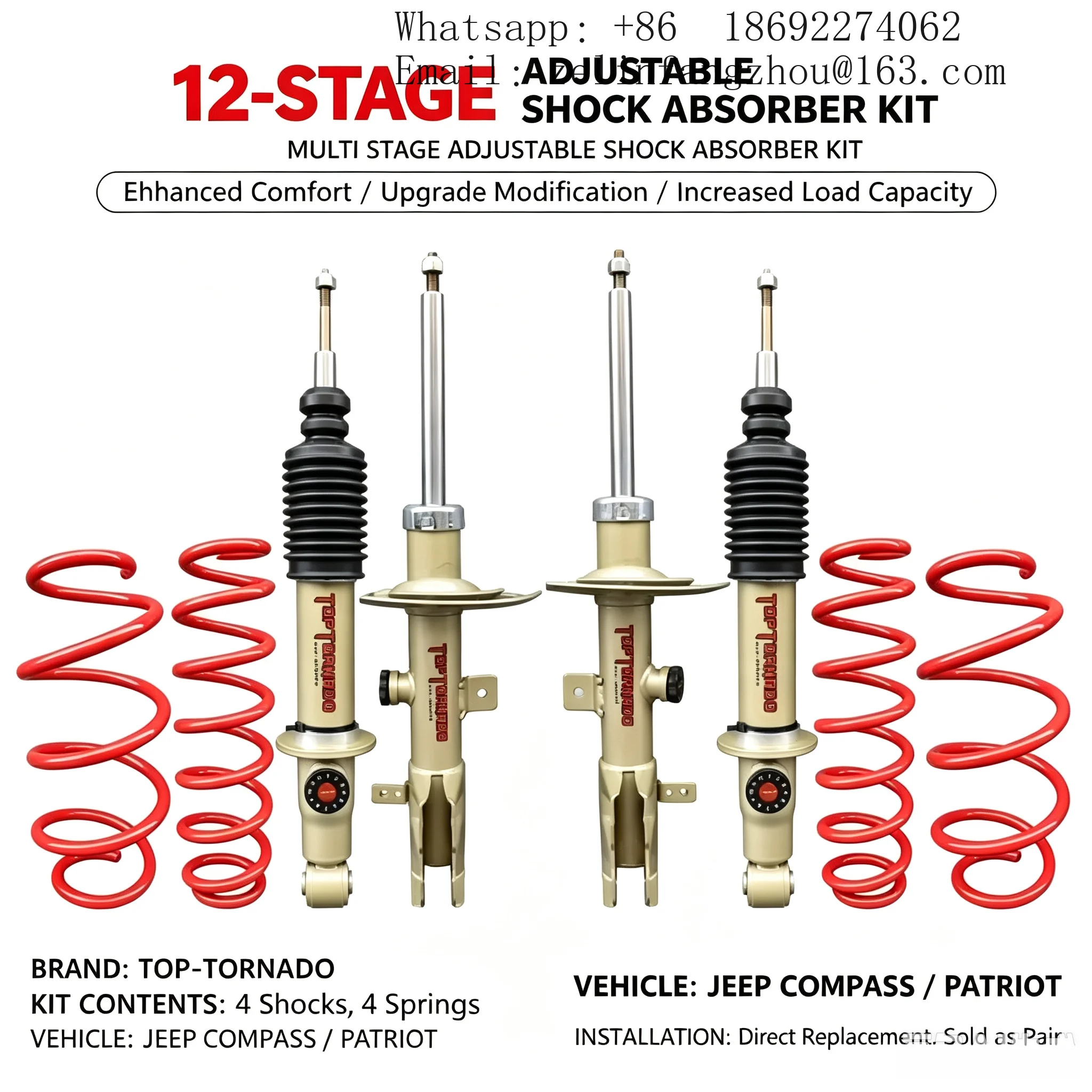 Adjustable Soft Hard Shock Absorber Spring Lift Kit for Jeep Compass Patriot 4x4 Off Road Heavy Duty Suspension