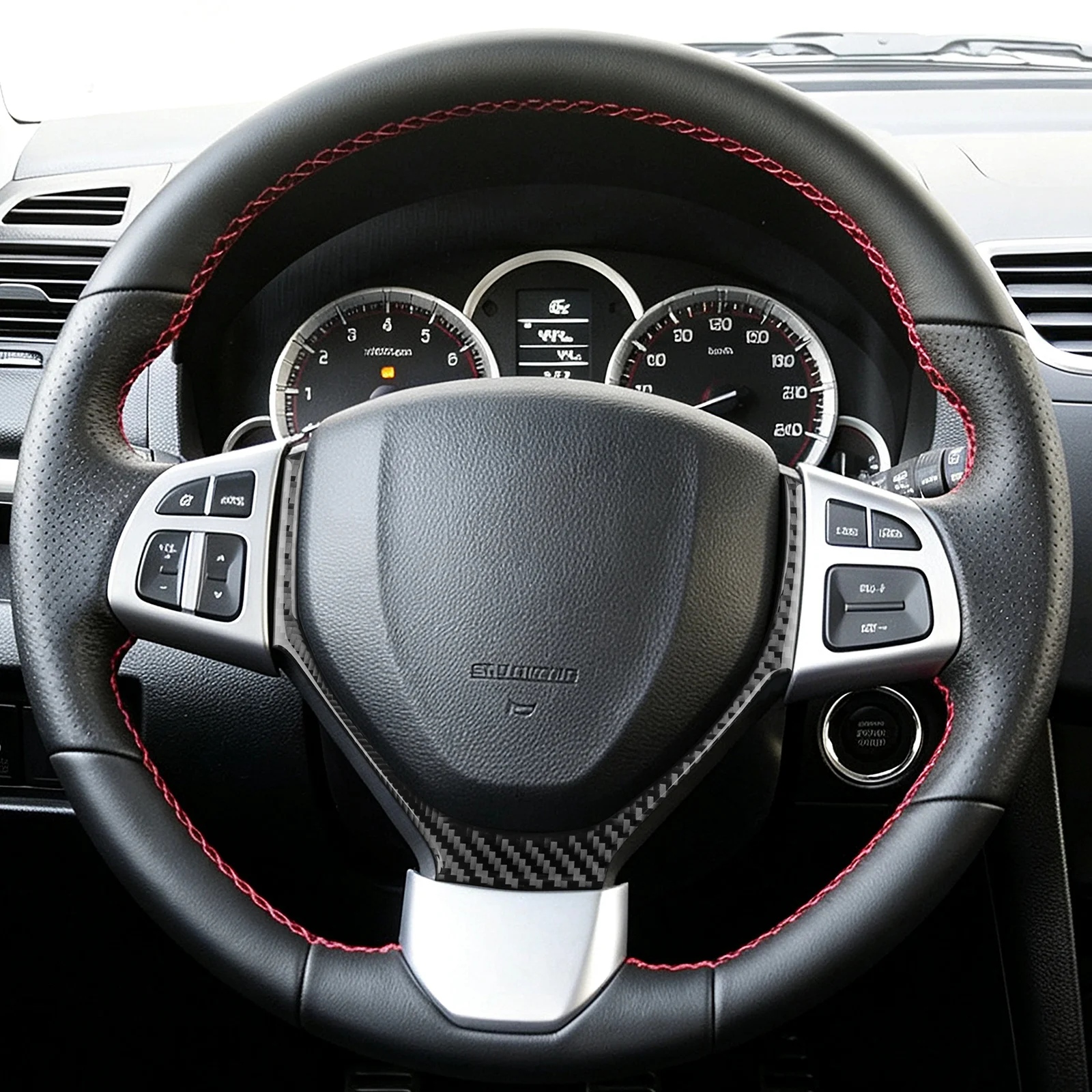For Suzuki Swift Sport 2011 2012 2013 2014 2015 2016 2017 Real Soft Carbon Fiber Sticker Car Steering Wheel Trim Accessories