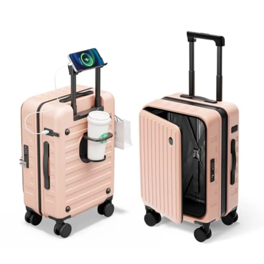 

Расширяемый легкий чемодан для ручной клади из поликарбоната, 20 дюймов, с замком TSA, верхним открытием, подстаканником, розовый, для деловых поездок