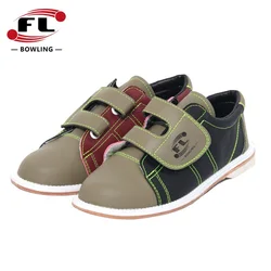 Professional Unisex Bowling Shoes PU Leather Anti Slip Bowling Shoes Men Women Hook Loop Sports Training Sneakers Contrast Color