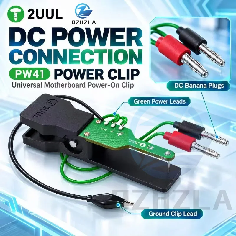 2UUL PW41 Power Clip for Phone Motherboard Testing DC Banana Plug Leads Ground Cable Compact PCB Repair Tool with Contact Needle