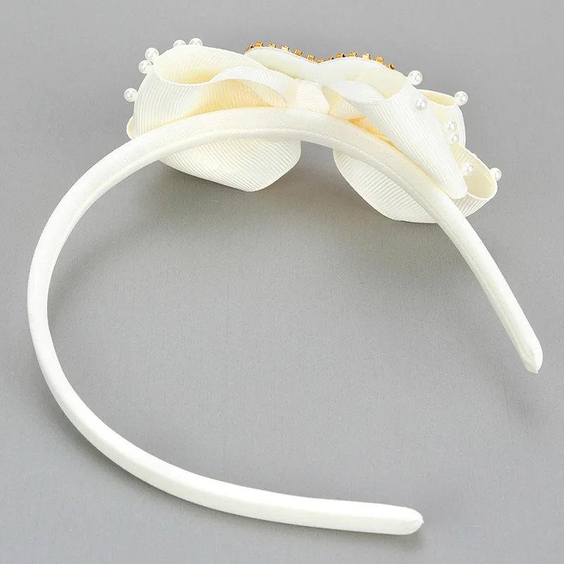Elegant Pearl Bow Hairbands Fashion Rhinestone Love Heart Headband Kids Ribbon Hair Hoop Headwear Girls Hair Accessories