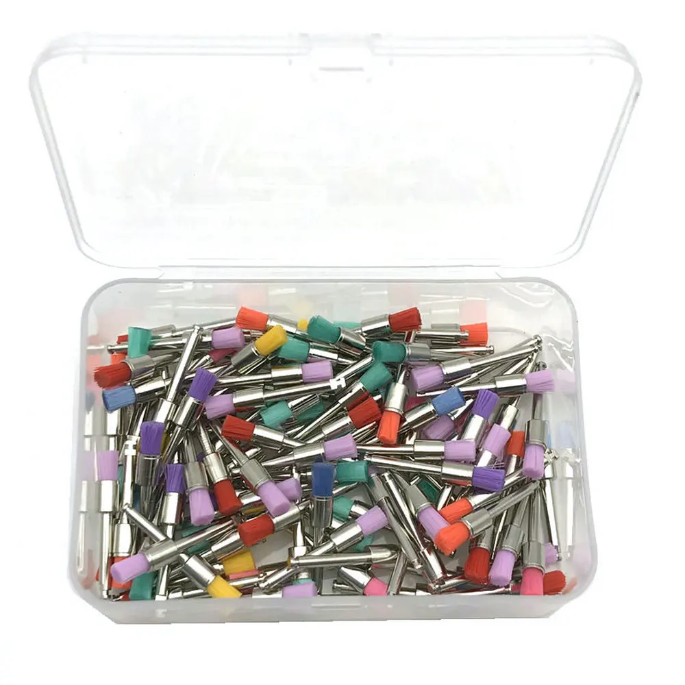 100pcs Dental Prophy Brushes Polishing Polisher Rubber Cup Disposable Latch type Colorful Buff Nylon Bristles Brush