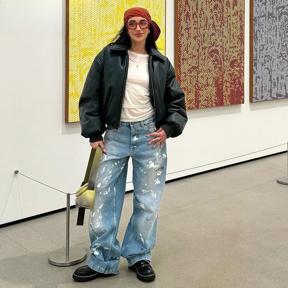 2025 new Graffiti High Waist Jeans Straight Leg Vintage Y2K Streetwear Whiting Baggy Cargo Pants Denim Patchwork Fashion Summer