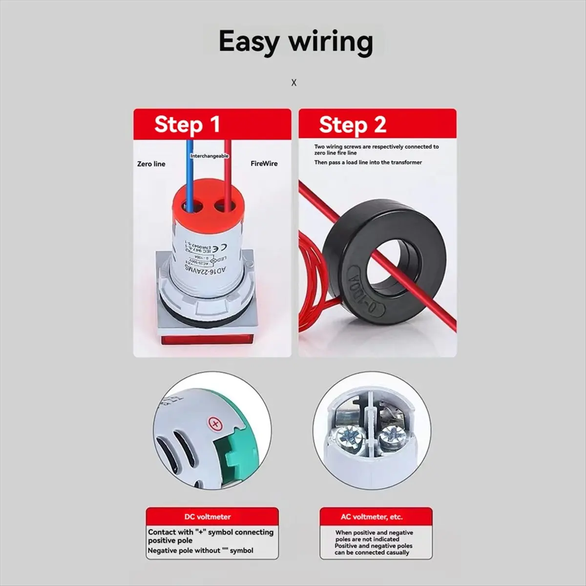 MYdaY- LED الفولتميتر الرقمي مقياس التيار الكهربائي هيرتز متر AC6-500V أضواء الإشارة الجهد الحالي التردد متر مؤشر تستر الأبيض