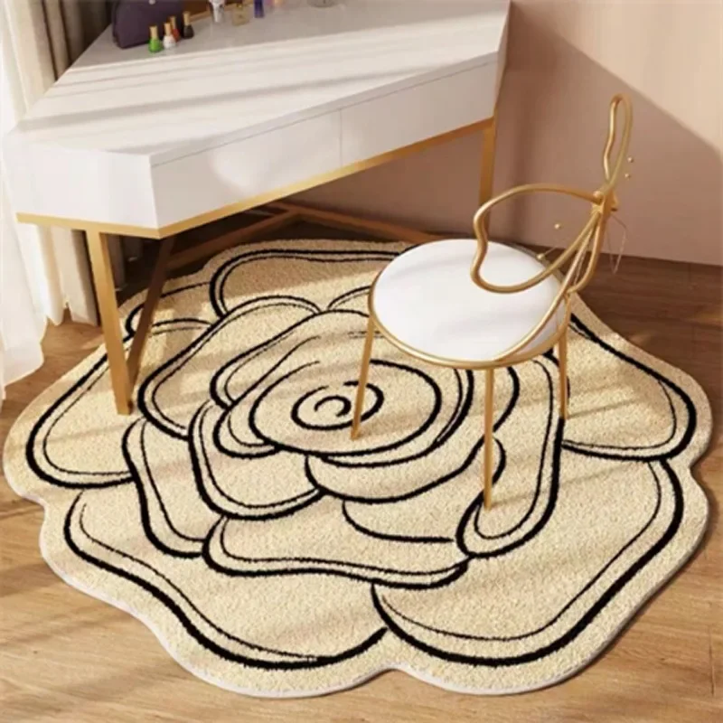 Simple Flower Cream Carpets for Living Room Home Decorations Big Size Solid Washable Bedrooom Rug Sofa Room Decor Beside Mat