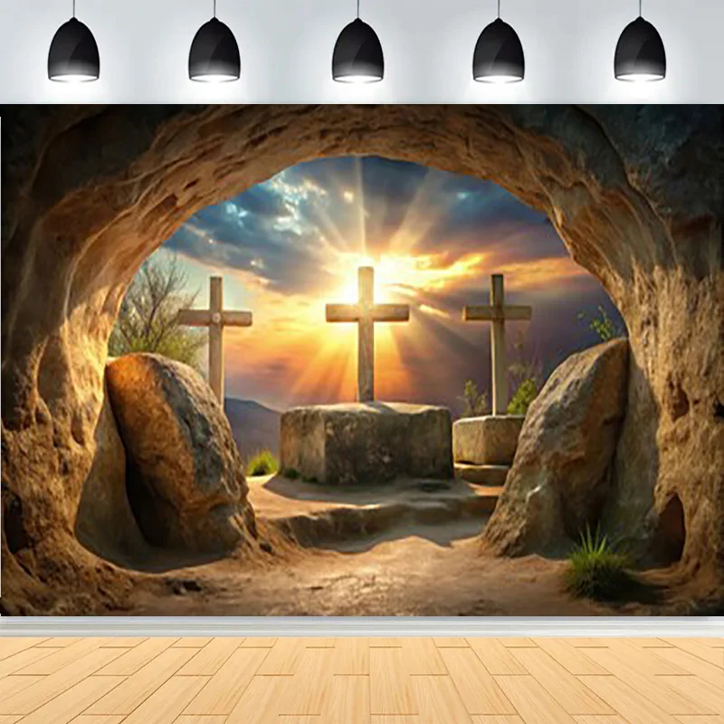 Christmas Day Jesus Good Friday Cross  Photography Backdrop Props Heaven Party Decor Family Mountain Landscape Background HQ-09