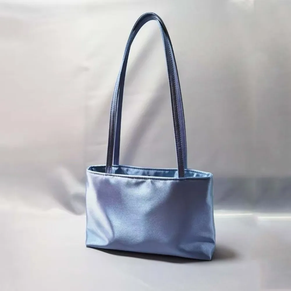 Chic Nylon Silk-like Shoulder Bag Solid Color Waterproof Underarm Bag Square Shape Macaron Tote Bag Daily Casual Use