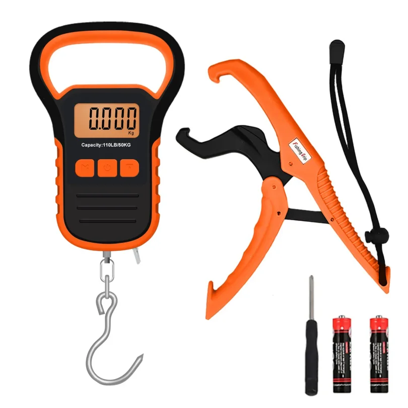 Digital Fish Weight Luggage Scale with Fish Lip Clip Backlit LCD Display 110lb/50kg Electronic Balance Digital Fishing Rod Hook