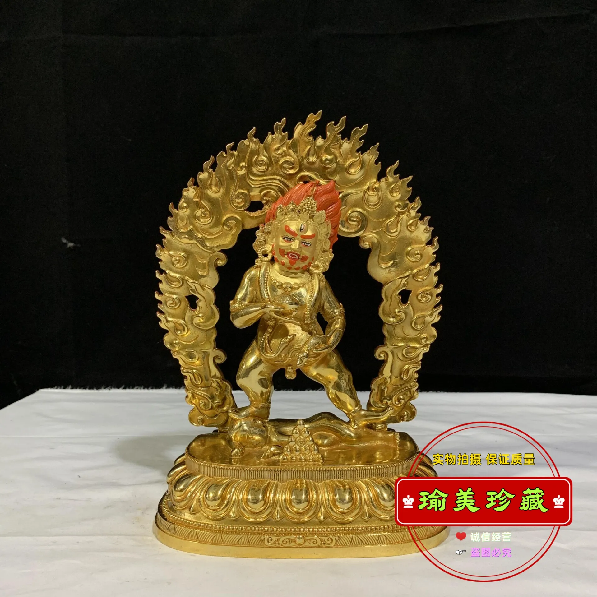 Black God of Wealth pure copper gilt Buddha statue, Tibetan Esoteric Buddhist implements, household Buddhist hall ornaments, Tib