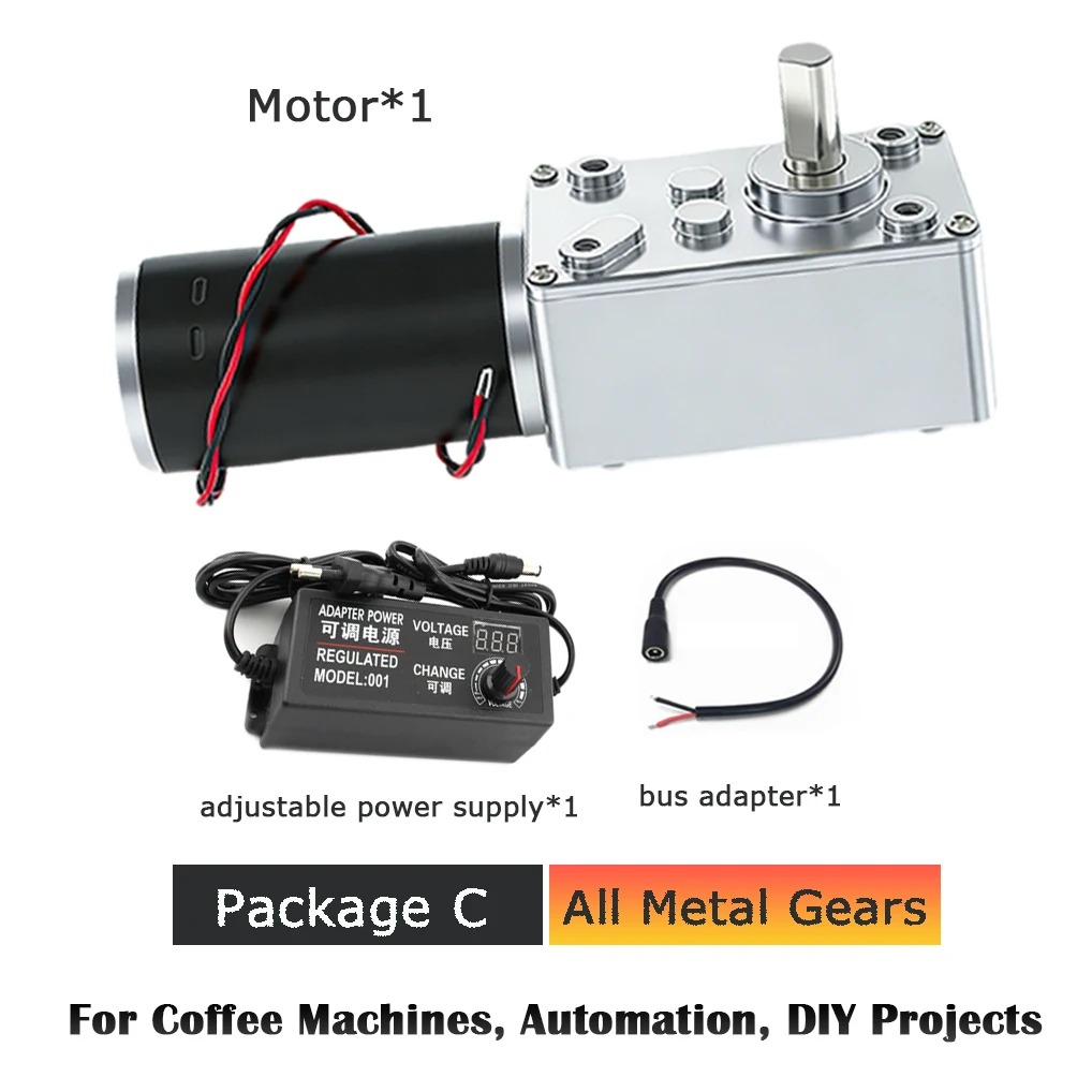 High Torque 5840-31ZY 58x40mm Worm Gear Motor 12V/24V 7RPM-470RPM All Metal Gears 2.5/2.1mm Plug for Vending Machine DIY Project