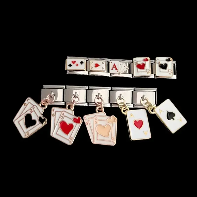 Italian Charm Stainless Steel Bracelet Pendant 9mm Modular Splicing Poker Cards Parts Cute Jewelry Making for Women Men