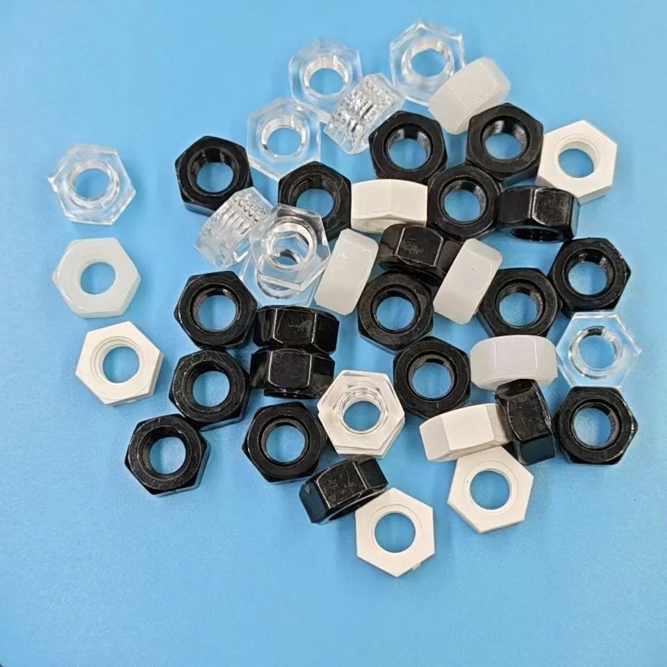 1000pcs DIN934 M2 M2.5 M3 M4 M5 M6 M8 White Or Black nylon PA66 or Transparent or PP plastic hex nut