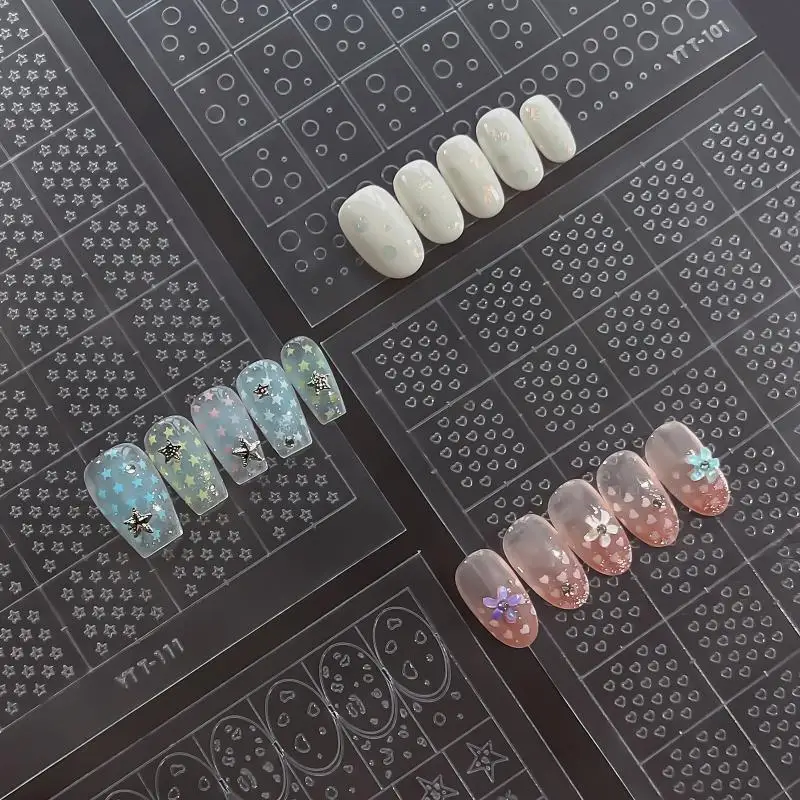 【B】Hollow Out Bubble Nail Art Stencils Stickers Spray Painted Design Star Love Pattern Template Nail Decals Auxiliary Tools