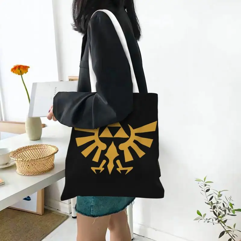 Custom Hot Game Zeldas Legend Grocery Shopping Tote Bag Women Fashion Canvas Shopper Shoulder Bag Big Capacity Handbag