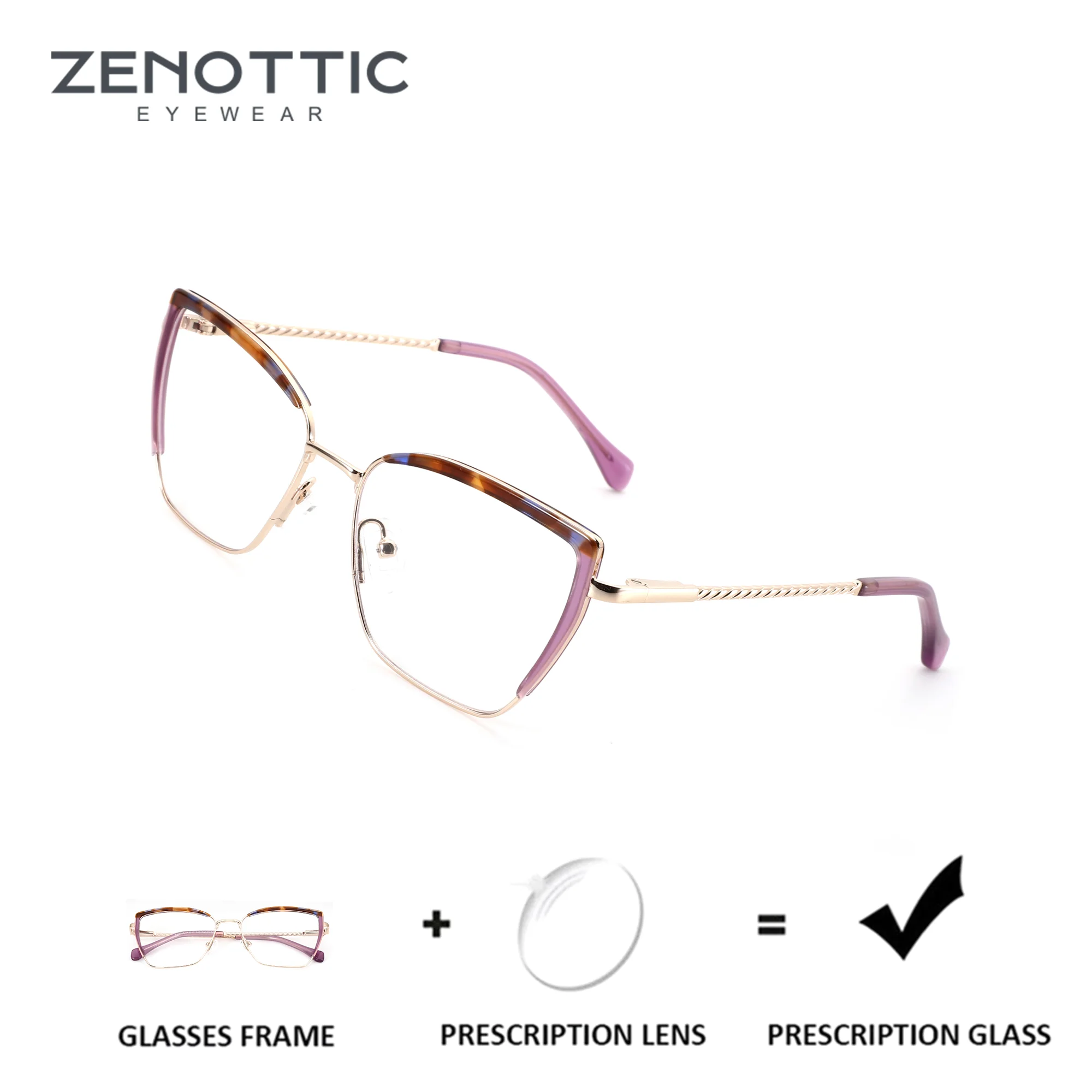 ZENOTTIC (M Size) Metal Butterfly Prescription Glasses For Women Graduated Progressive Multifocal Optical Lenses Myopia Eyewear