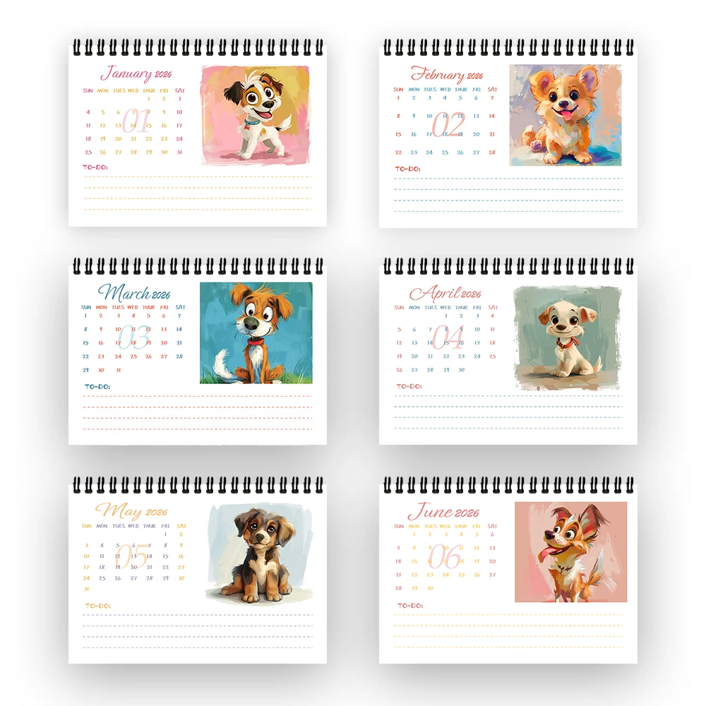 1 قطعة 2026 سنة التقويم خربش الكلب ، مجردة الفنية ، هدية مثالية لأعياد الميلاد عيد الميلاد السنة الجديدة ، مخطط سطح المكتب لمدة 12 شهرًا #6
