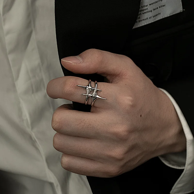 Y2K Punk Style Four-Pointed Star Men Ring Simple Hip Hop Open Ring Fashion Clothing Jewelry Accessories Gift For Friends