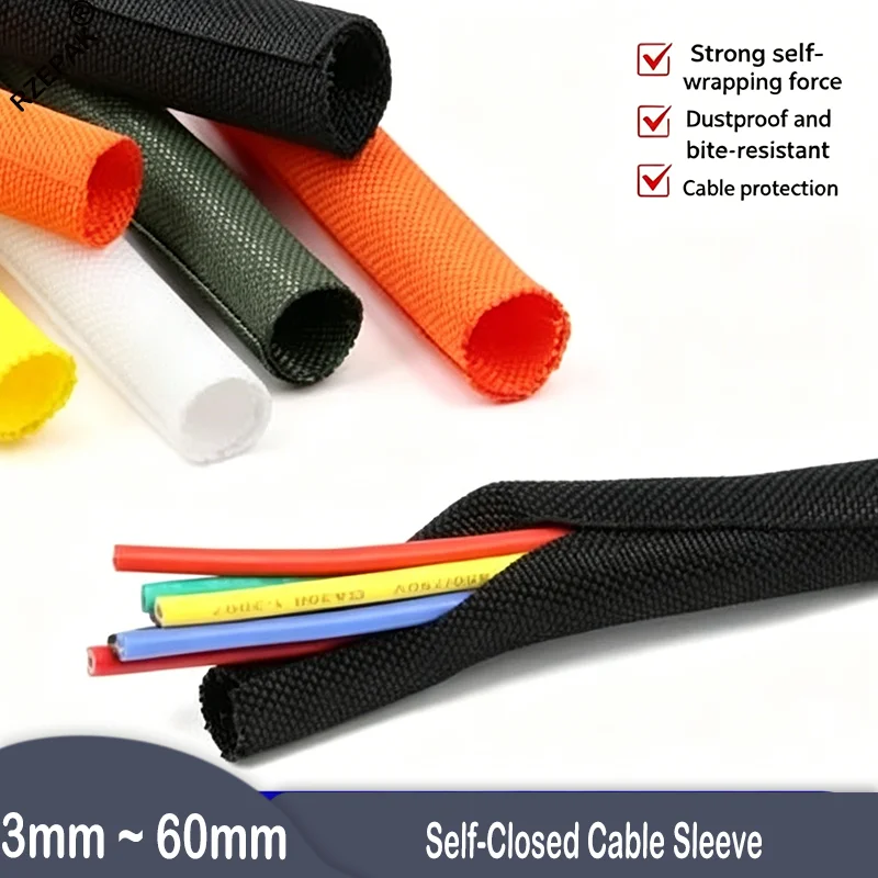 2/5/8m Self Closing PET Expandable Braided Sleeve Insulated Wrap Self Close Sleeved Cable Protecter Self-Closed Cable Organiser