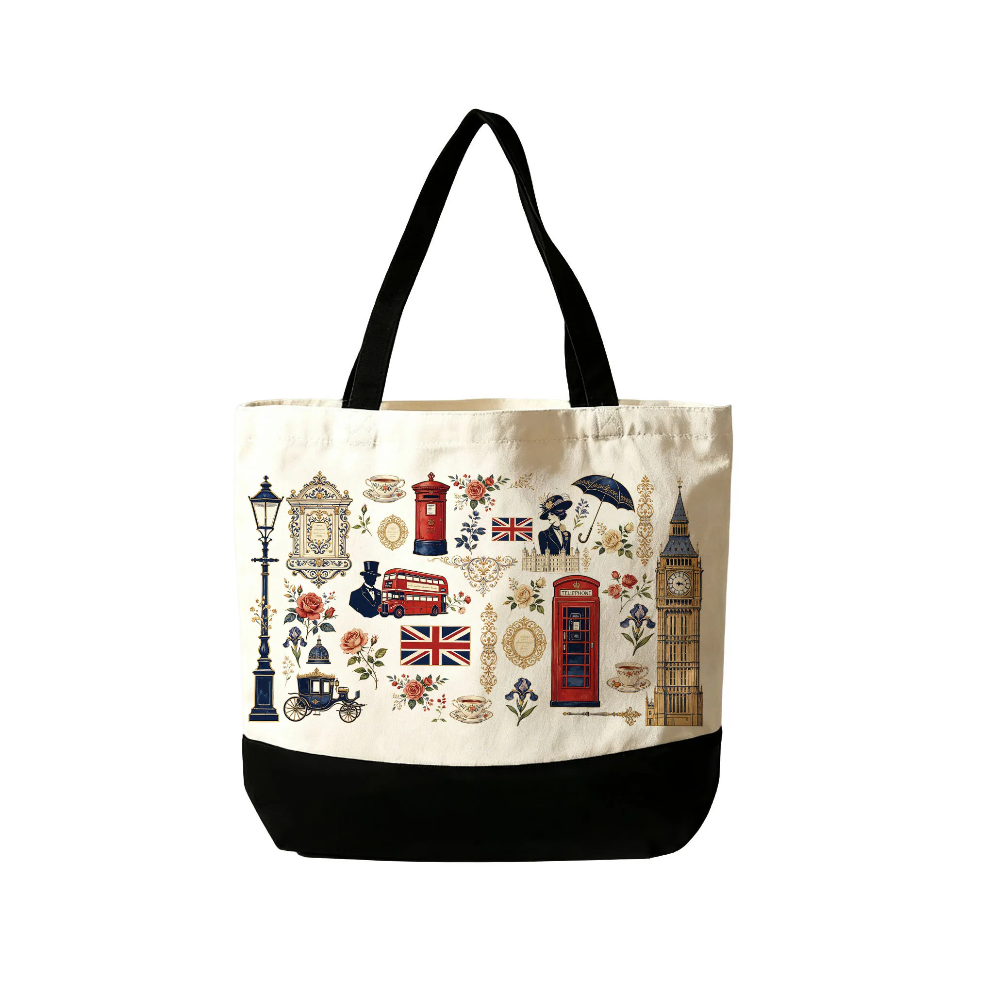 British Red Post Box Canvas Tote Bag Large Capacity London Souvenir Shoulder Bag, Cute UK Gift for Anglophiles view 2