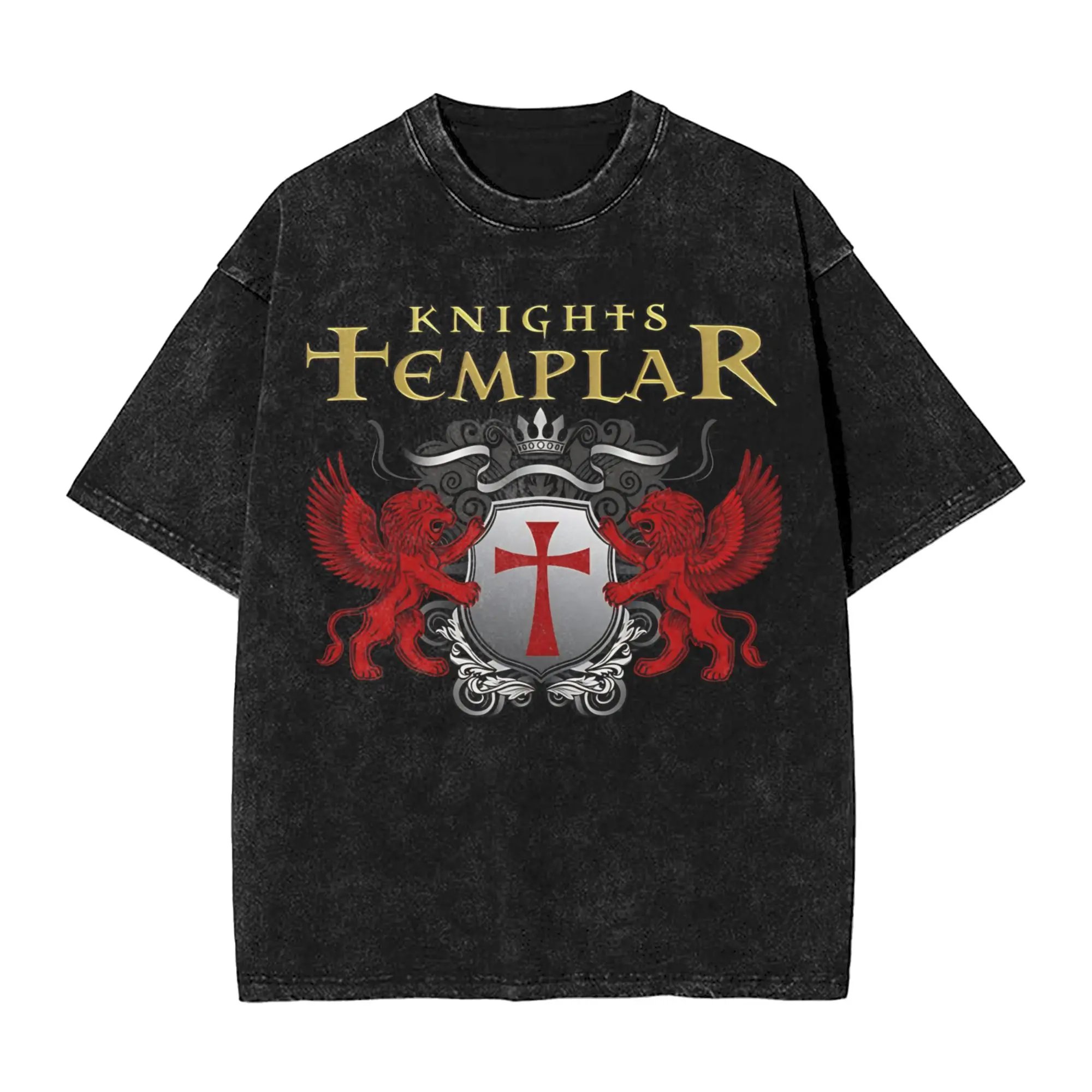 Harajuku Washed Shirt Templar Cross Knights Merch Novelty T Shirt Oversize  Streetwear Short Sleeve Graphic Printed Tee Shirt