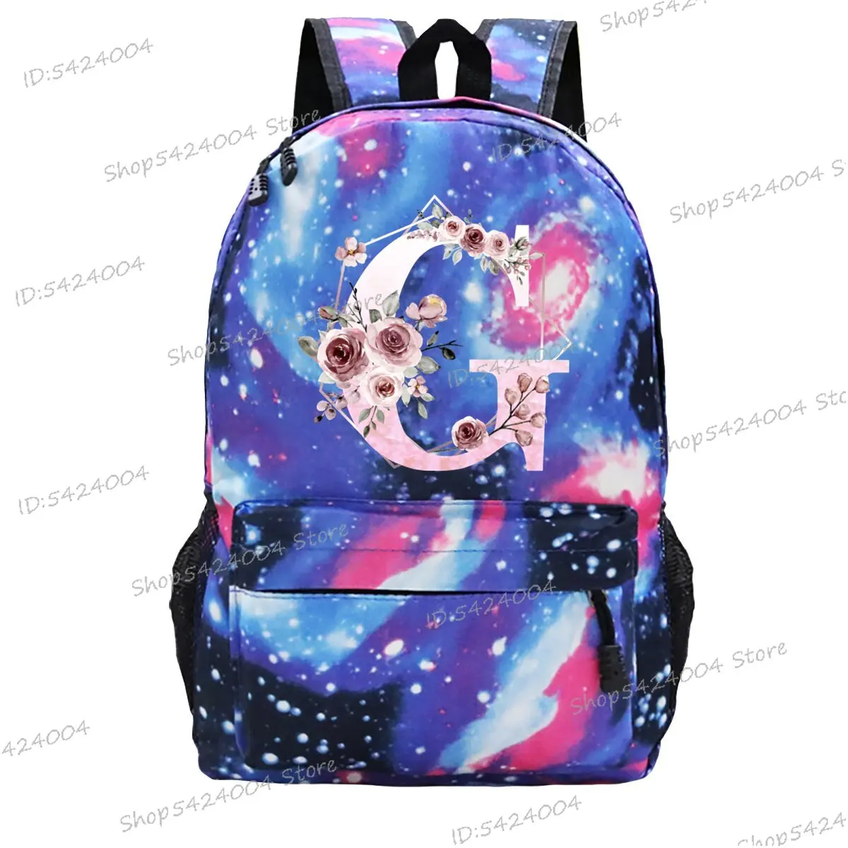 Starry Sky Backpack Shouder for Women 26 Alphabet Floral Laptop Bag Large Capacity Girls School Bag 26 Initials Flower Book Bag