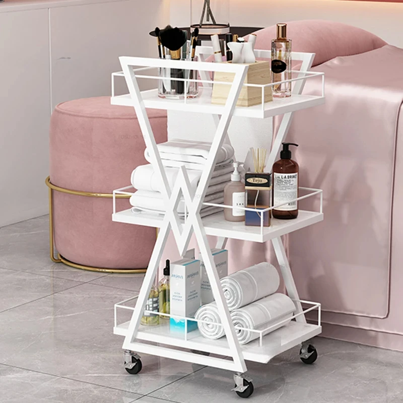 

Luxury Golden Beauty Salon Trolley Cart with Wheels Web Celebrity Nail Storage Rack Tool Car Hair Hair Embroidery Auxiliary Cart