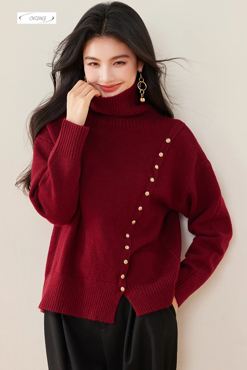 

Autumn Winter Thick Turtleneck Long Sleeve Red Knitted Pullover Sweater for Women Elegant Korean Basic Loose Tops Knitwear 3772