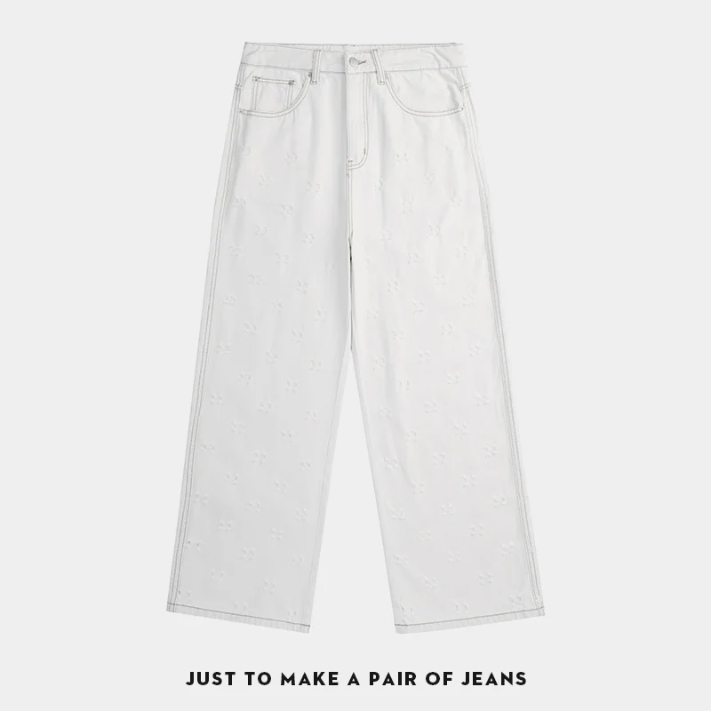 

Весенние длинные джинсы для мужчин с цветочной вышивкой, широкие брюки в стиле ретро, повседневные молодежные модные брюки в уличном стиле, без бренда, без регистрации