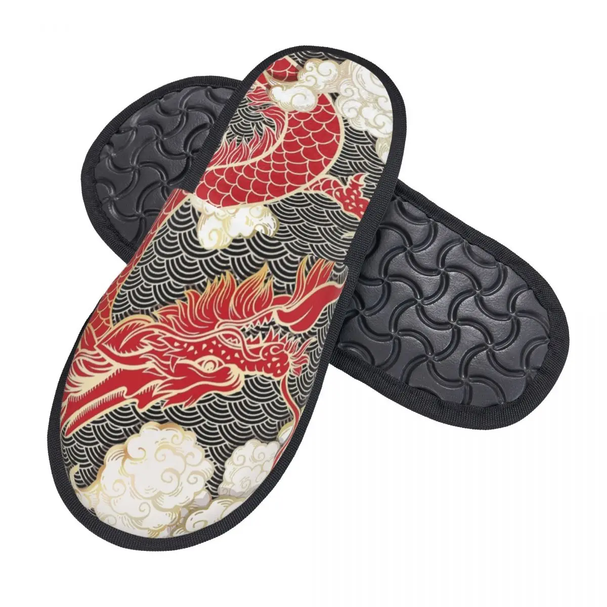 Custom Chinese Red Dragon Totem Pattern Soft Memory Foam House Slippers Women Tradition Asian Style Cozy Warm Anti-Skid Slipper