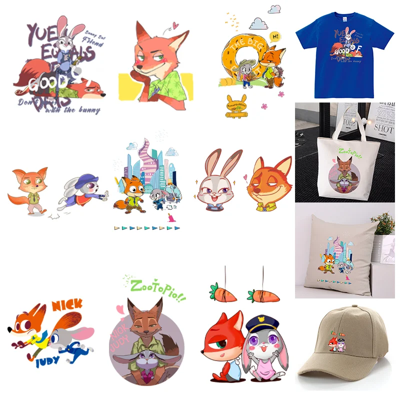 Zootopia Disney Cartoon Nick and Judy Heat-adhesive Patches Children's Clothing DIY Iron-on Stickers For Clothes Vinyl Pattern