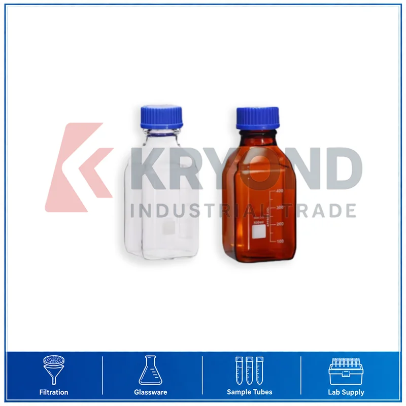 500ml Laboratory Reagent Bottle Borosilicate Glass Square Design Screw Cap Storage Container Research Use Pack Clear Glassware