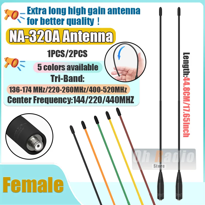 Оригинальная антенна Nagoya NA-320A с высоким коэффициентом усиления, трехдиапазонная SMA-гнездовая мягкая кнут-антенна, высокое качество для Baofeng UV-5R Mini DM-32 Radio