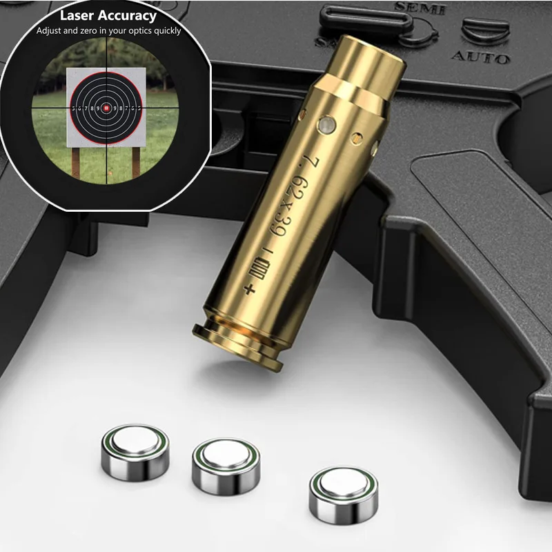 

Red Dot Bore Sight 7.62x39mm Outdoor Sports Tactical Red Laser Cartridge Boresighters with Three Batteries