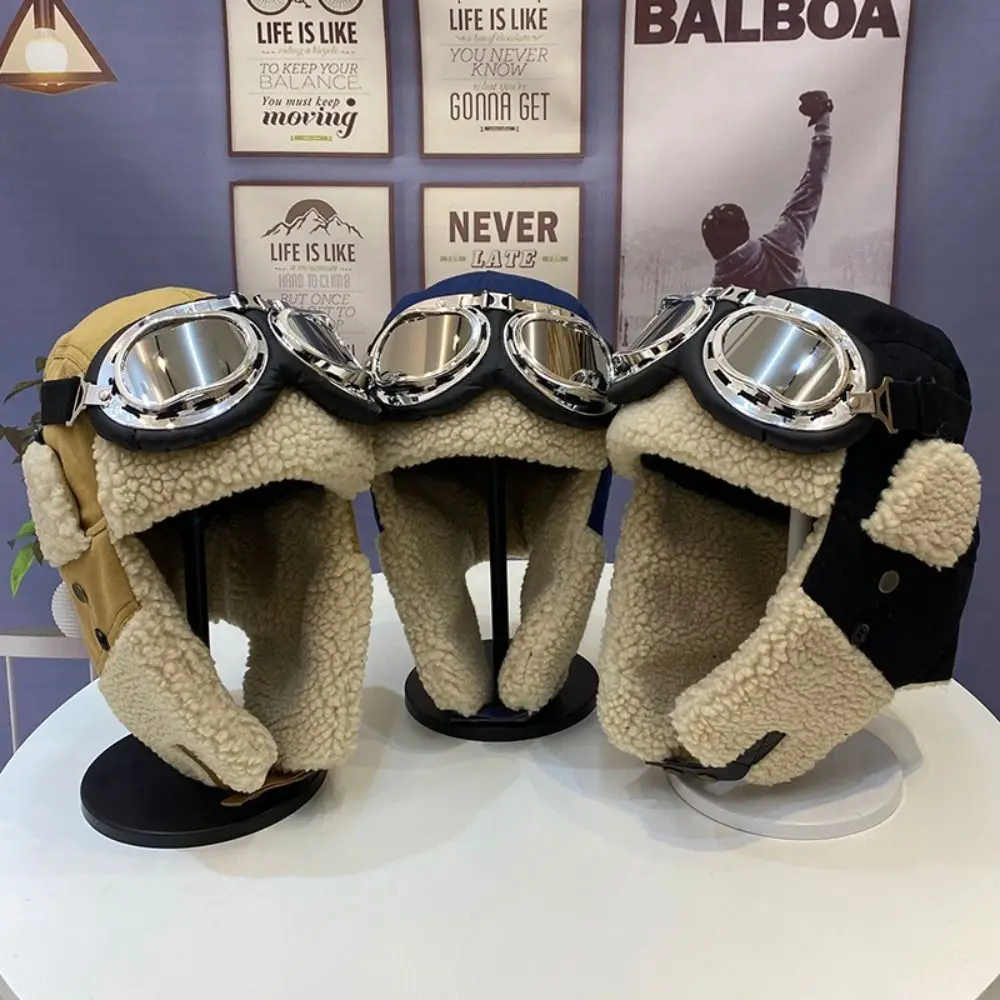 Fashion Winter Pilot Lei Feng Hat Thickened Cashmere Canvas Hat Windproof Eye Protection Skiing Hat