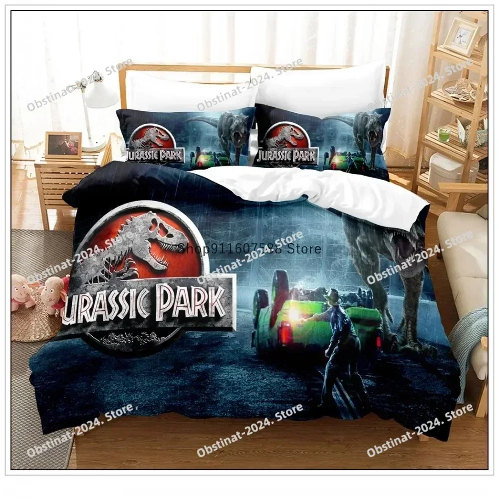 Red Jurassic Park Bedding Set Cartoon Home Textiles For Kids Bed Set Comforter Cover Bedroom Set Queen Dinosaur Duvet Cover