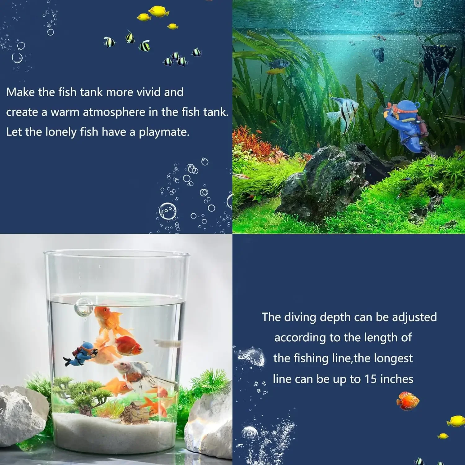 Blue Guy Diver Figurines Set Creative Floating Ornaments for Fish Tank Underwater Scenery Bottom Aquarium Decor