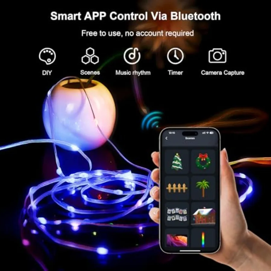Smart Fairy Lights 16.4Ft 50LEDs, Color Changing String Lights with Remote and App Control, RGB-IC Multicolor DIY Twinkle Light